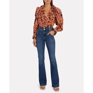 $278 FRAME Le High Flare High Rise Patch Pocket Designer Jeans LHFPPT865 Blue 27